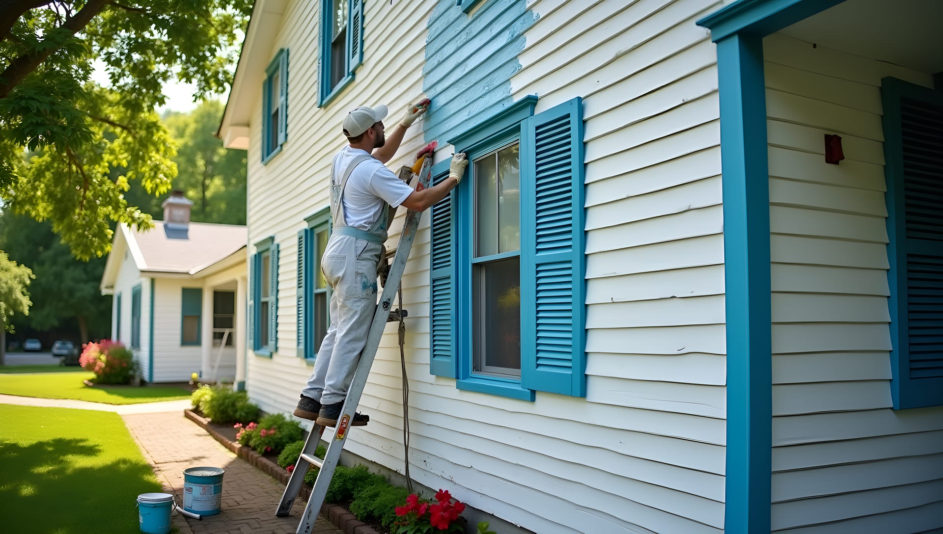 Exterior house painting in progress