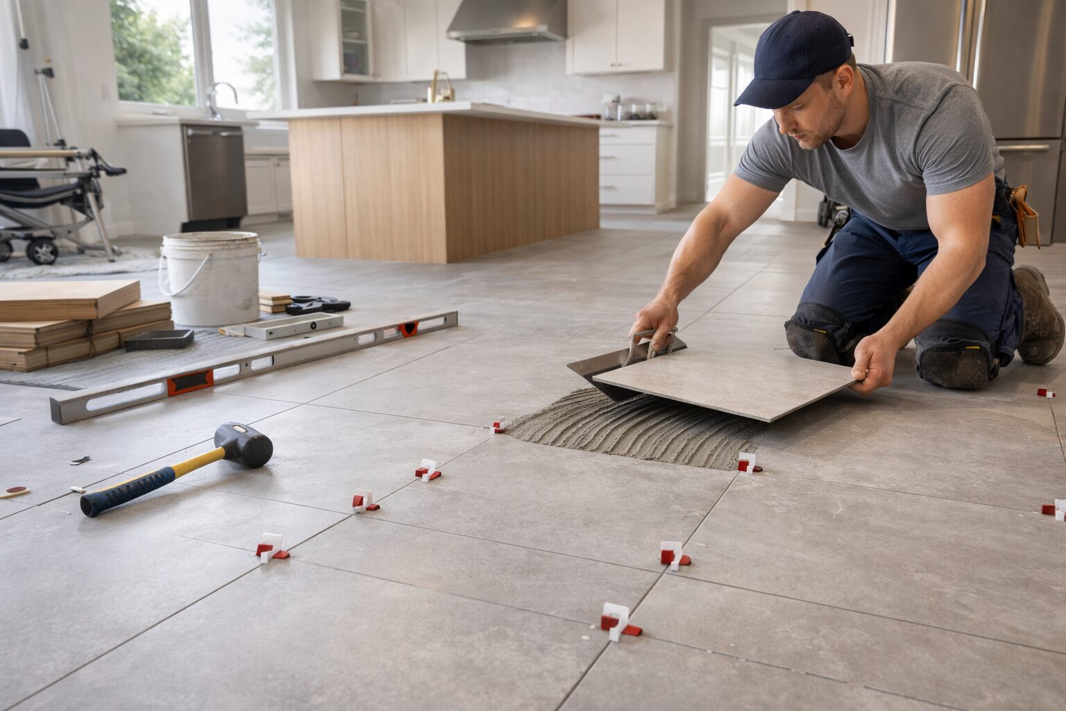 Tile installation in a modern kitchen