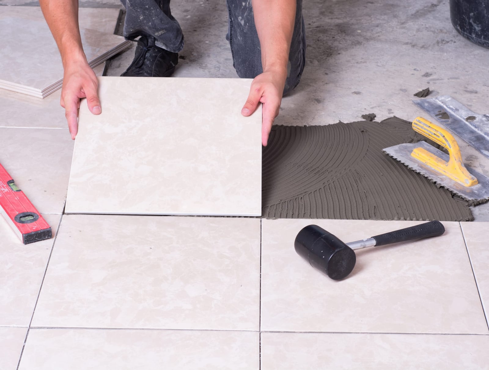 Professional tile installation in a modern kitchen